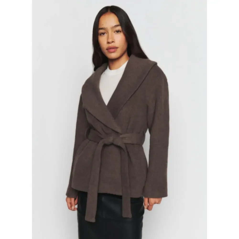 REFORMATION Regent Wrap Coat In Hedgerow Brown Size Small - Picture 1 of 8
